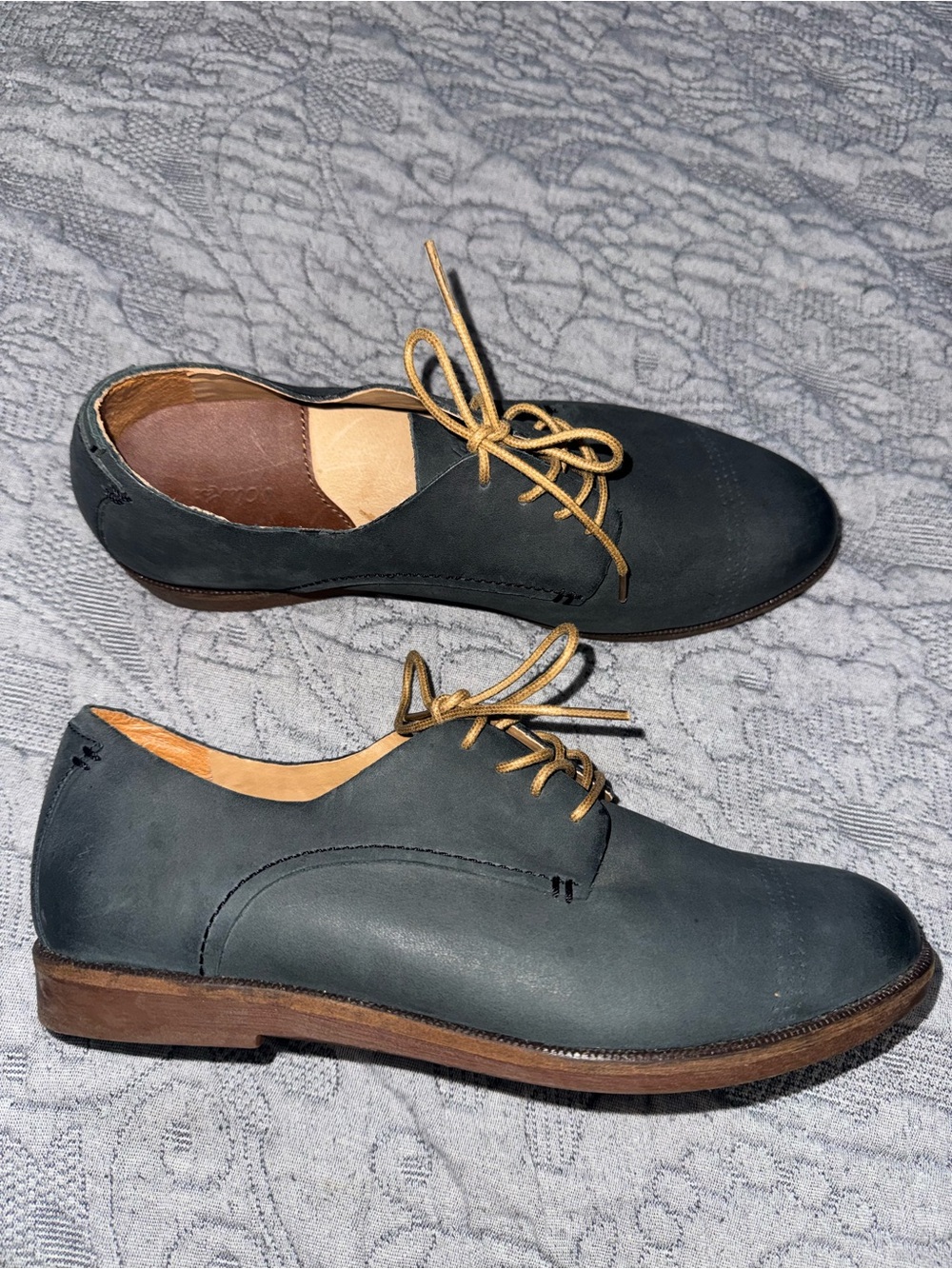 OluKai Keawe Leather Oxford Lace Up Casual Loafers 6.5 Gray Green